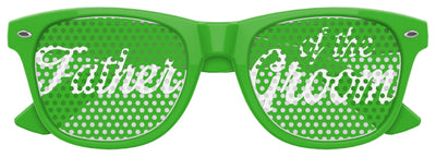 Funglasses for the father of the groom, green wedding party sunglasses with black frames, stylish accessory for wedding photos.