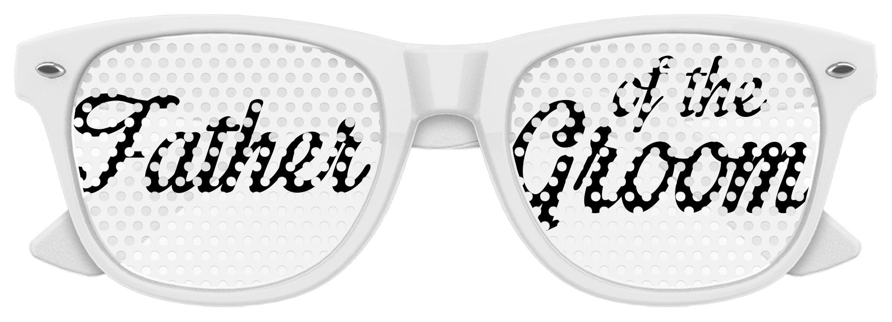 Father of the groom wedding party sunglasses by Funglasses, white frame with dark tinted lenses, stylish and suitable for wedding events.