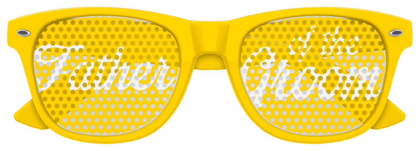 Yellow sunglasses for the father of the groom from Funglasses, stylish wedding party eyewear with tinted lenses.