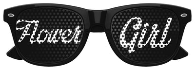 Flower girl wedding party sunglasses by Funglasses in black, featuring cute flower-themed design for young bridesmaids.