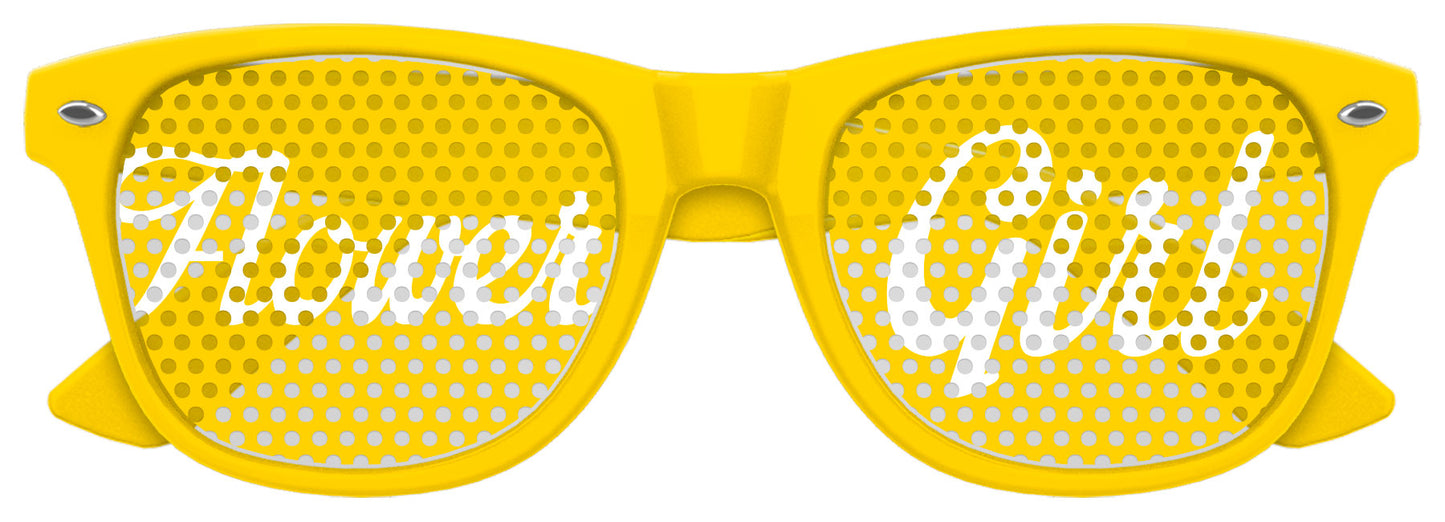 Flower girl wedding party sunglasses from Funglasses in yellow with floral design, suitable for bridal events and celebrations.