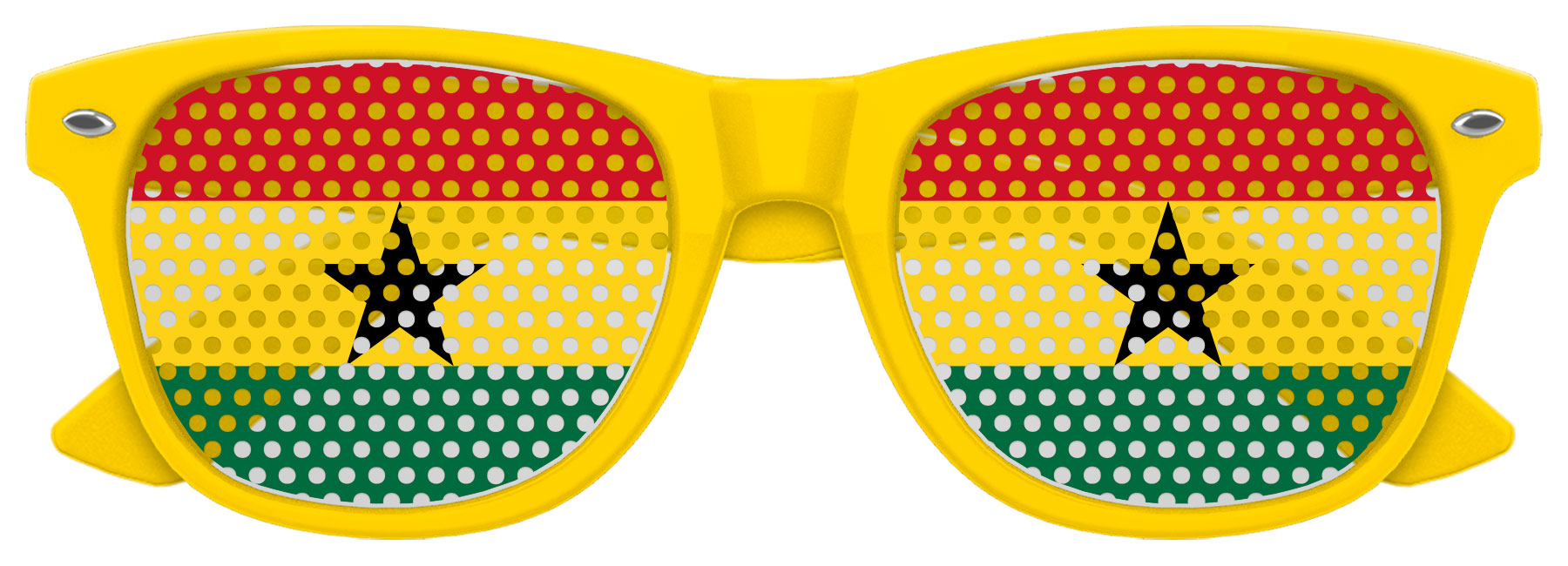 Yellow Ghana flag-themed World Cup party sunglasses by Funglasses featuring bold Ghana flag design and UV protection.