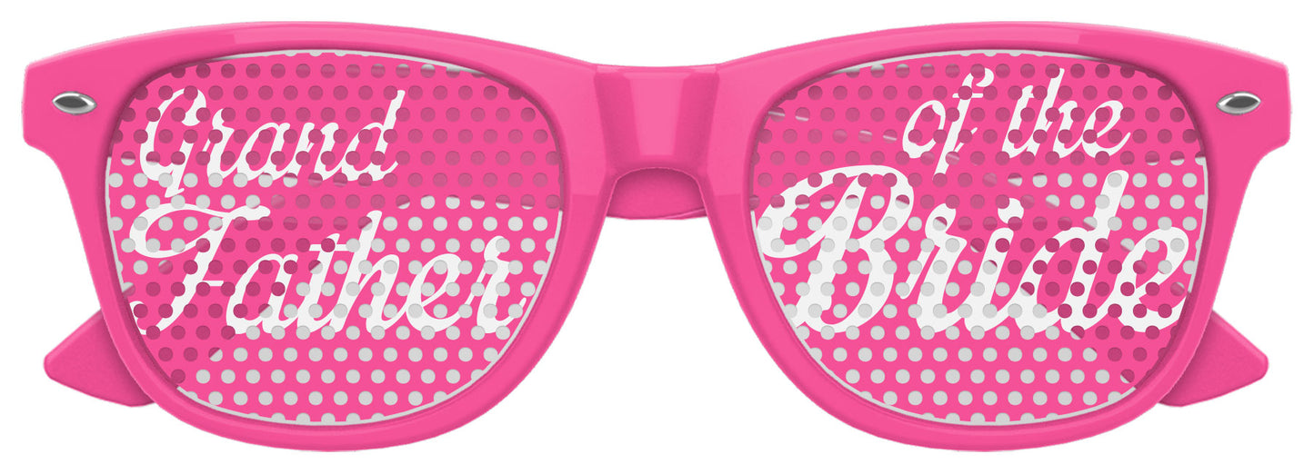 Pink "Grandfather of the Bride" sunglasses by Funglasses featuring stylish, themed eyewear for wedding party celebrations
