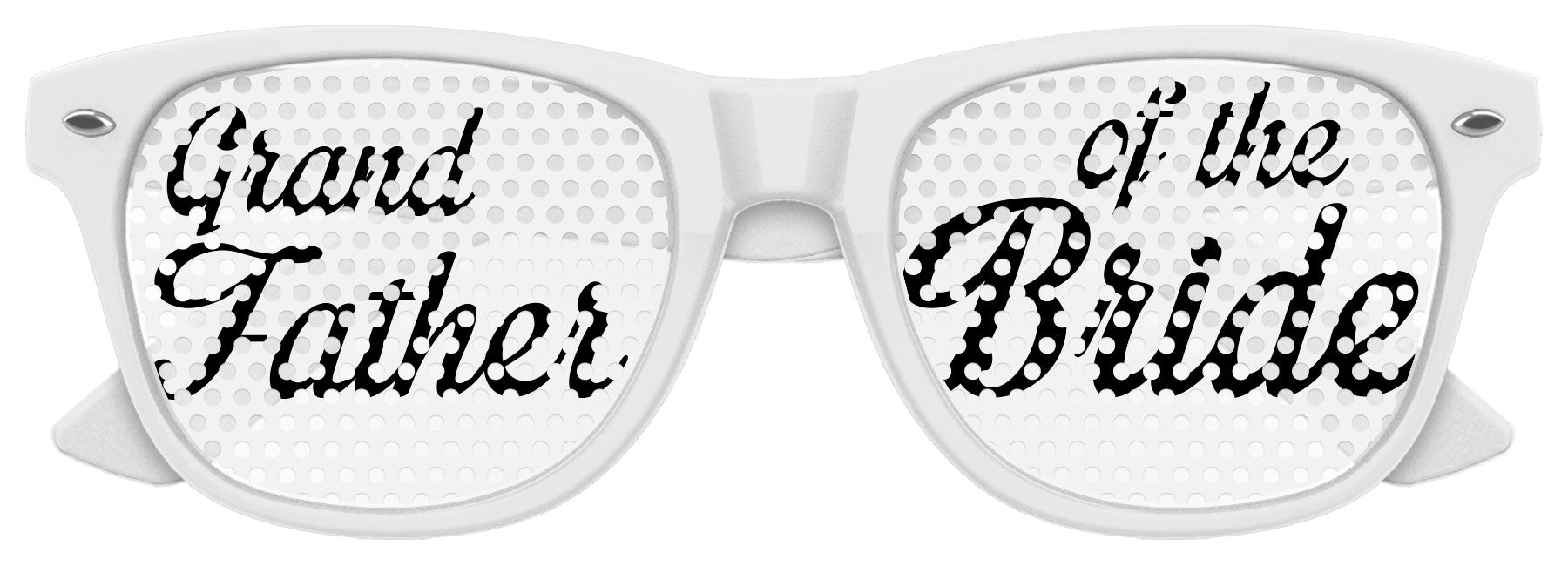 Funglasses grand father of the bride wedding party sunglasses with white frames and tinted lenses, stylish accessory for wedding guests