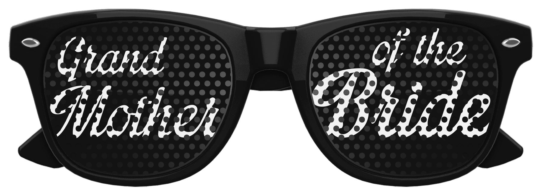 Black grandmother of the bride wedding party sunglasses by Funglasses, featuring stylish frame and tinted lenses for special occasions.