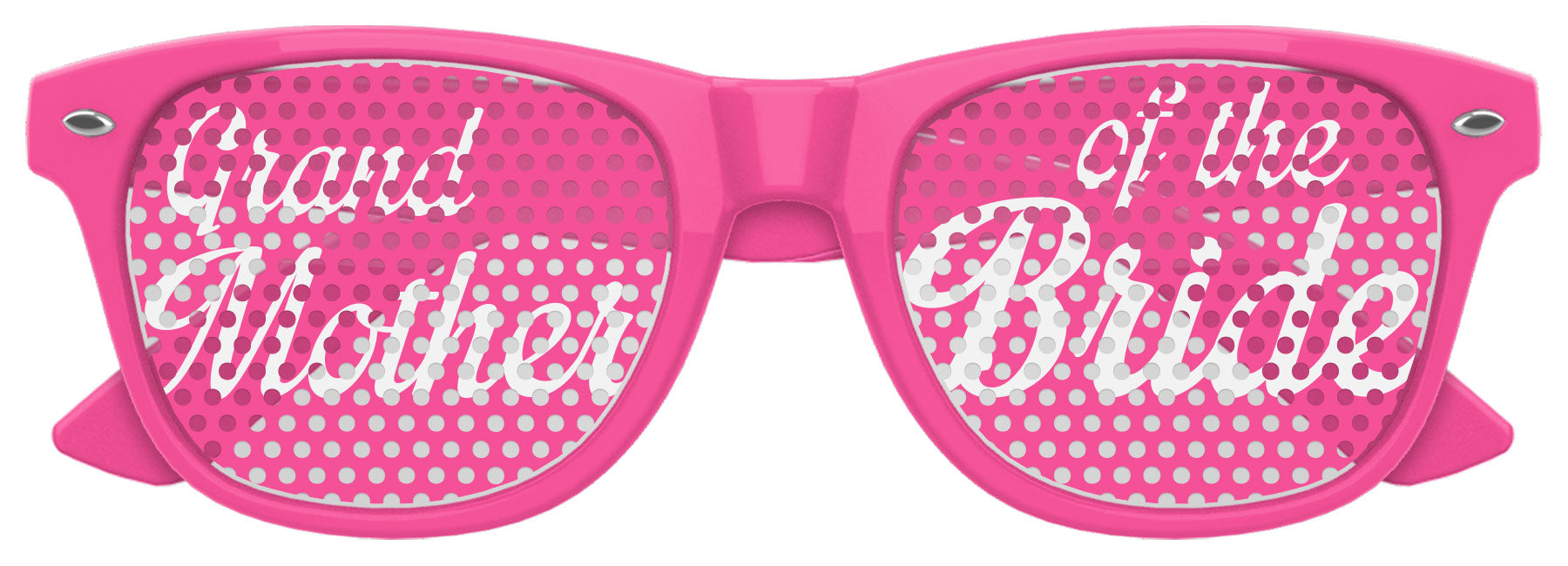 Pink "Grandmother of the Bride" wedding party sunglasses by Funglasses, stylish eyewear for special occasions and photos.