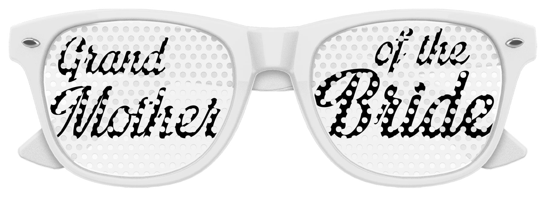 Funglasses grand mother of the bride wedding party sunglasses with white frame and tinted lenses, stylish and elegant for special occasions.