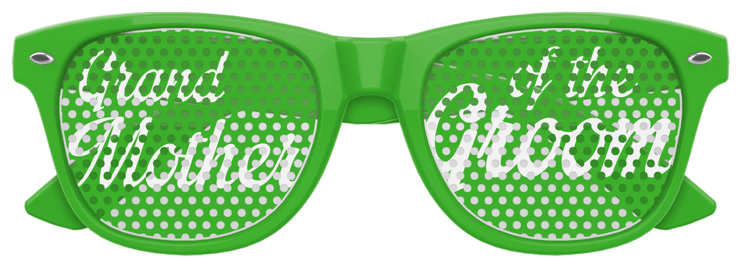 Grandmother of the groom Funglasses wedding party sunglasses with green frames and stylish design, perfect for special occasions.