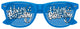 Blue Happy Birthday Party sunglasses by Funglasses, featuring colorful birthday-themed designs on the lenses.