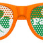 Orange "I LOVE ST PADDY'S DAY" party sunglasses by Funglasses with shamrock design and colorful frames, perfect for St. Patrick's Day celebrations.