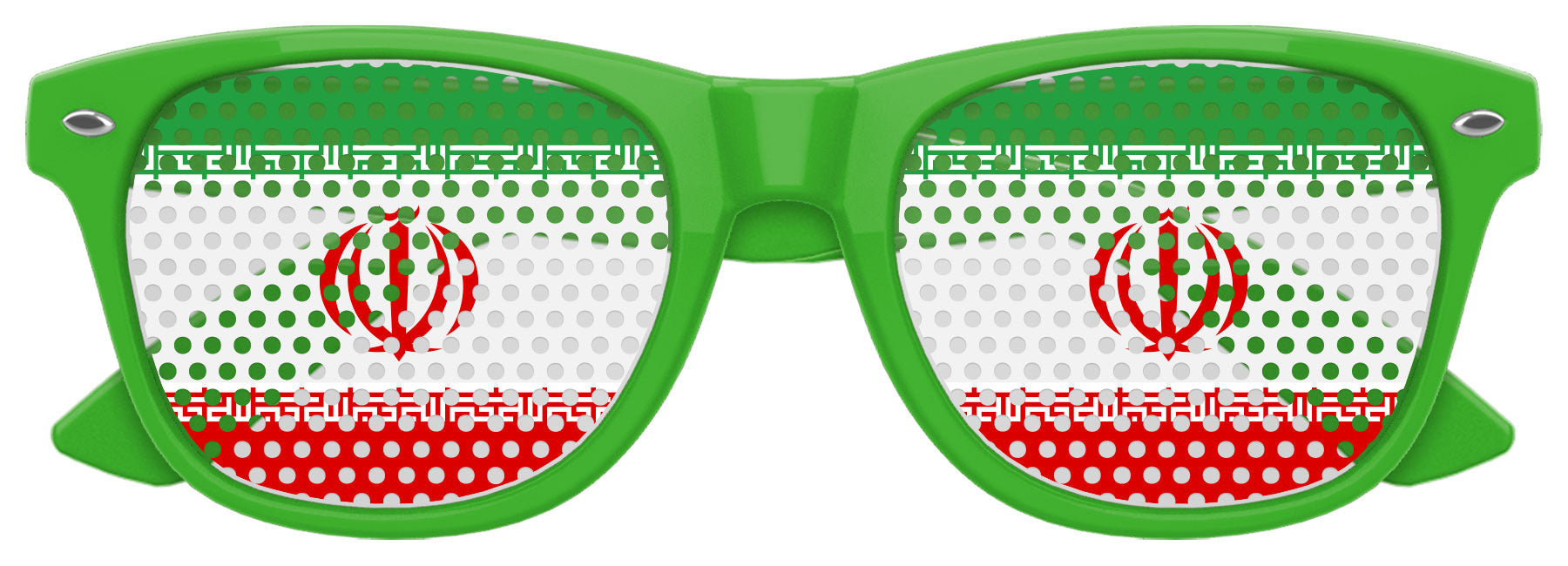 Funglasses IRAN flag World Cup party sunglasses with green and white colors, featuring Iran flag design on the lenses.