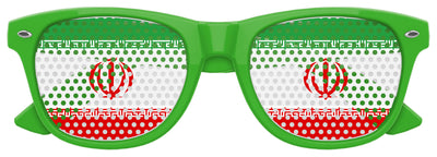 Funglasses IRAN flag World Cup party sunglasses with green and white colors, featuring Iran flag design on the lenses.