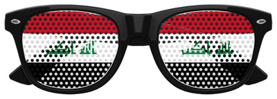 Black Iraq flag sunglasses by Funglasses, World Cup party eyewear with Iraqi flag design and UV protection.