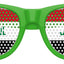 Funglasses featuring the Iraq flag design, green and white colors, shaped for a World Cup party, with tinted lenses.