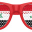 Funglasses with Iraq flag design for World Cup parties, featuring red and white colors and patriotic flag graphics.