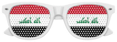 Funglasses with Iraq flag design, white sports sunglasses for World Cup parties, featuring bold Iraq flag graphics on the frame.