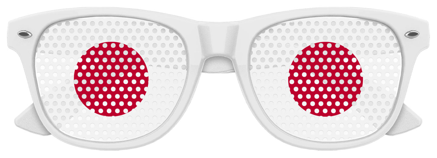 Funglasses with Japan flag design for World Cup party, featuring white frame and Japan flag print on the lenses.