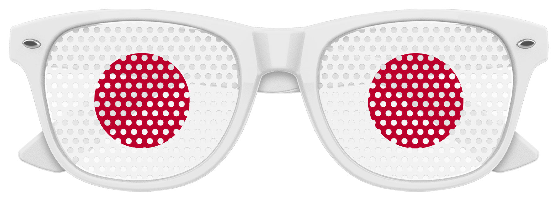 Funglasses with Japan flag design for World Cup party, featuring white frame and Japan flag print on the lenses.