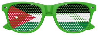 Green Jordan flag World Cup party sunglasses by Funglasses with bold flag design and sporty style for fans.