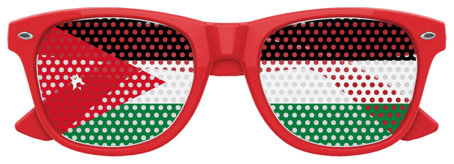 Red Jordan Flag World Cup Party sunglasses by Funglasses with bold Jordan flag design and stylish frame for soccer fans
