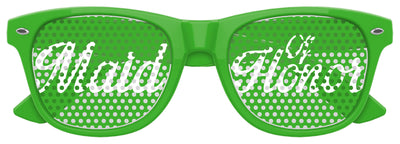 Green maid of honor wedding party sunglasses by Funglasses, featuring stylish frames with "Maid of Honor" inscription.