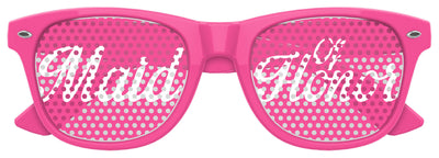 Funglasses Maid of Honor wedding party sunglasses in pink with decorative message, perfect for bridal celebrations.