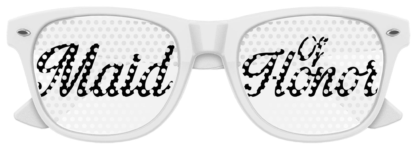 Funglasses Maid of Honor wedding party sunglasses in white with stylish frame, perfect for bridal celebrations and photos.