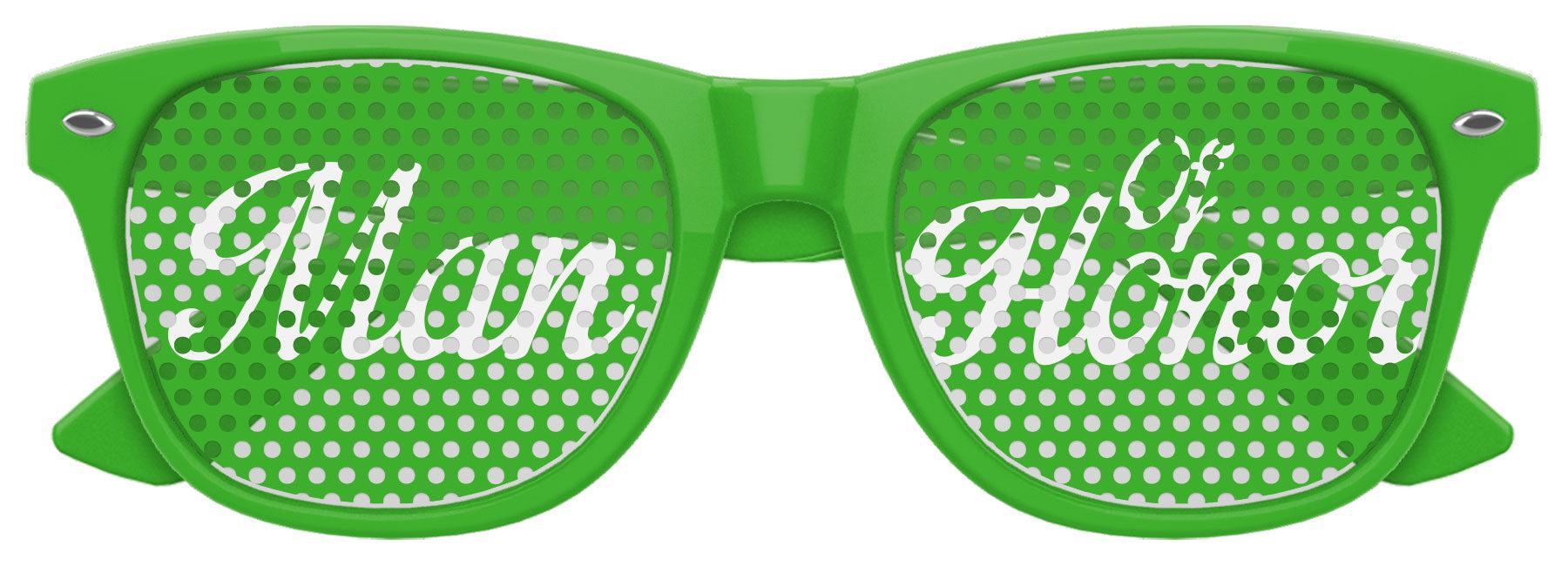 Green MAN OF HONOR wedding party sunglasses by Funglasses, featuring stylish design with tinted lenses and printed text.