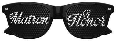 Black Matron of Honor sunglasses from Funglasses with bold frame and tinted lenses, perfect for wedding party accessories.