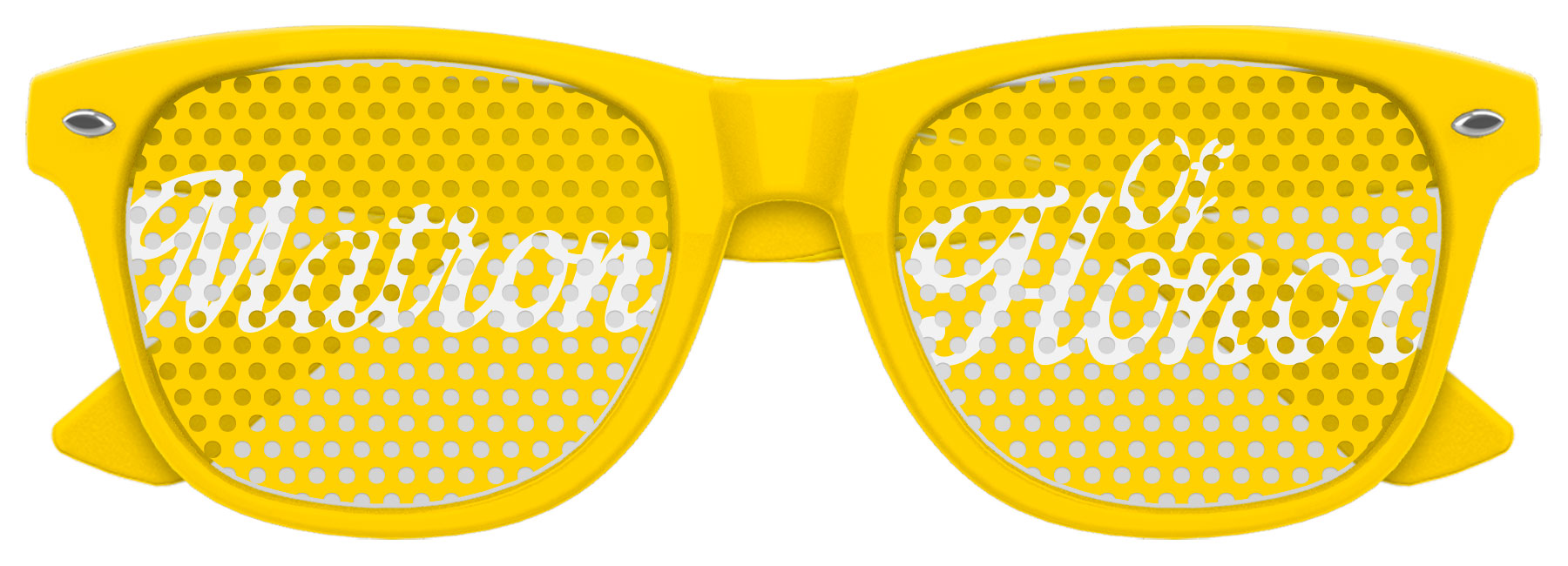 Funglasses Matron of Honor wedding party sunglasses in yellow, stylish accessory with "Matron of Honor" lettering, on a white background.