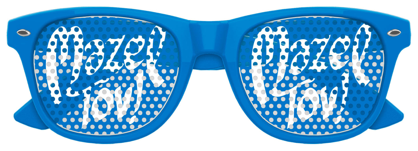 Funglasses MAZEL TOV wedding party sunglasses with blue tinted lenses and stylish frame, ideal for wedding celebrations.