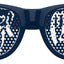 Funglasses MAZEL TOV wedding party sunglasses in navy blue with white lettering on the lenses, perfect for celebrating weddings.