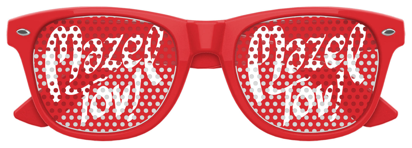 Red Funglasses MAZEL TOV wedding party sunglasses with bold frame and stylish design, perfect for celebration events.