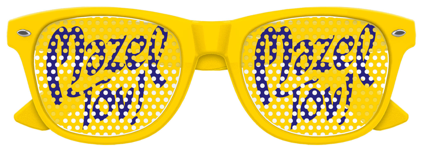 Funglasses MAZEL TOV wedding party sunglasses in yellow with fun, celebratory design for special occasions and celebrations.