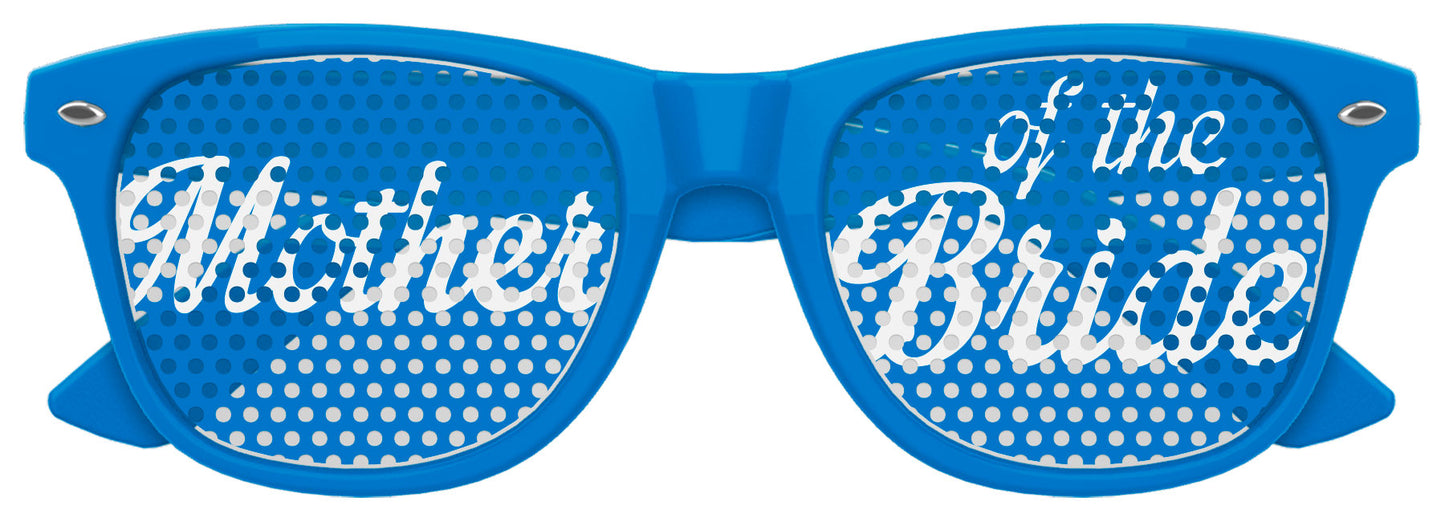 Funglasses mother of the bride wedding party sunglasses in blue with stylish frame and tinted lenses, perfect for bridal celebrations.