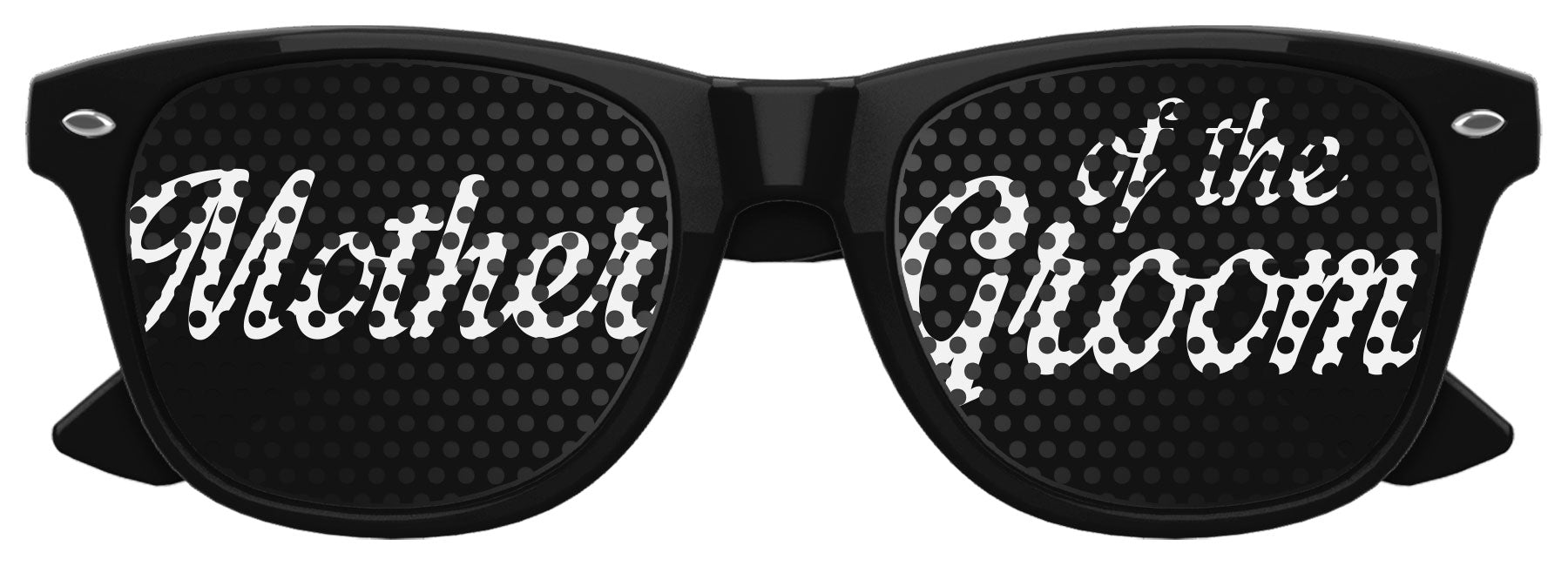 Black Mother of the Groom wedding party sunglasses by Funglasses, stylish eyewear with tinted lenses for special occasions.