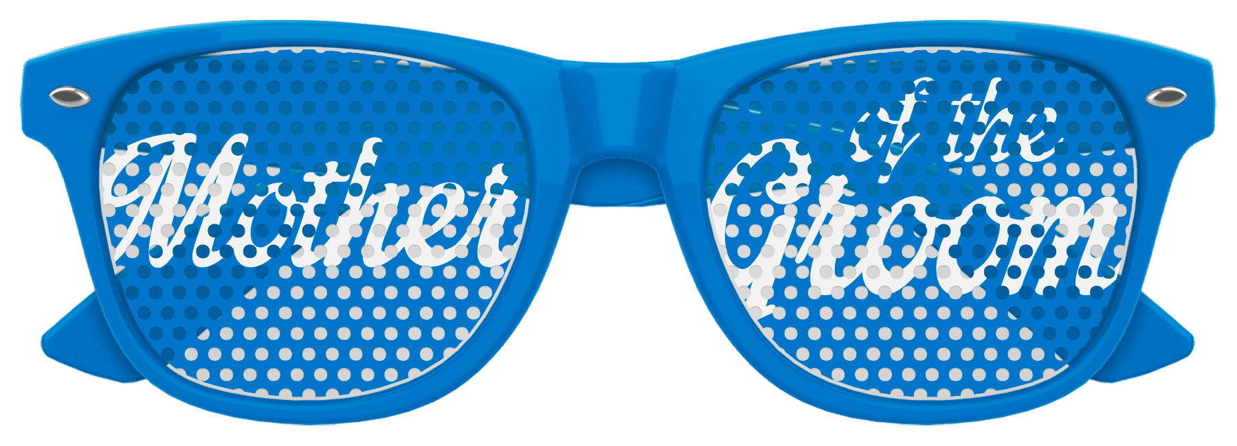 Blue "Mother of the Groom" wedding party sunglasses by Funglasses, featuring stylish design and clear branding on the frames.