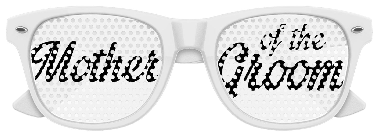 White mother of the groom wedding party sunglasses by Funglasses with stylish, oversized design and tinted lenses.
