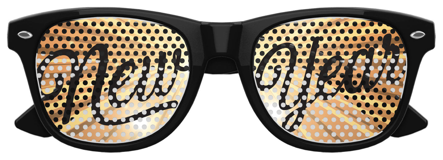 Black New Year Party sunglasses by Funglasses with festive design, perfect for celebrating the New Year.