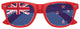 Funglasses with New Zealand flag design, red and black colors, for World Cup celebrations, featuring a stylish sunglass frame.