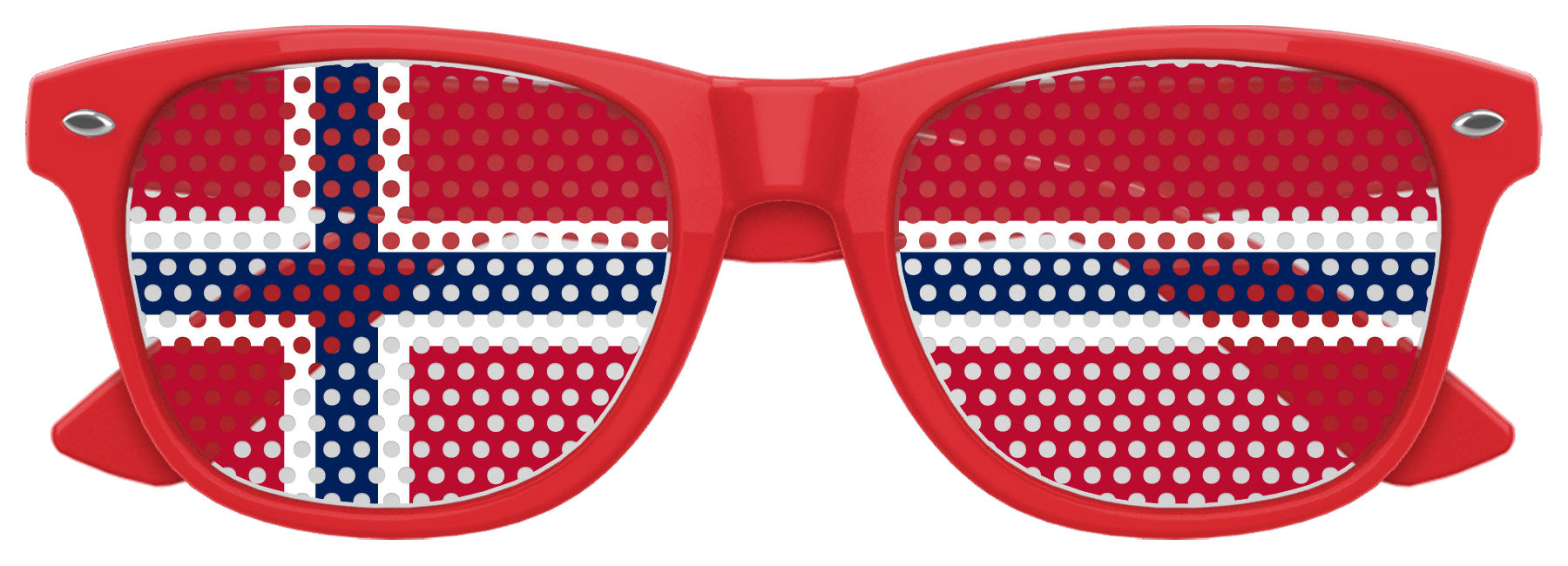 Funglasses Norway flag World Cup party sunglasses with red, white, and blue design for celebrating football tournaments.