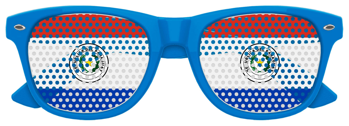Funglasses Paraguay flag World Cup party sunglasses with blue lenses and Paraguay flag design for sports celebrations