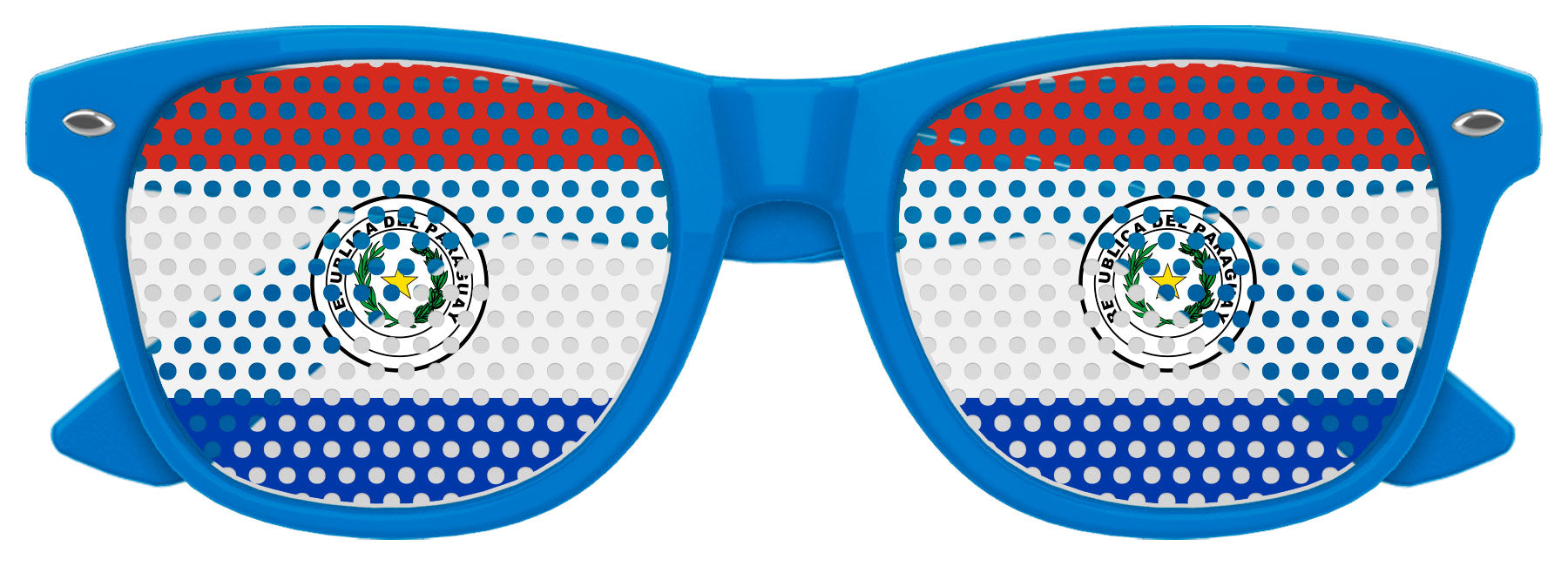 Funglasses Paraguay flag World Cup party sunglasses with blue lenses and Paraguay flag design for sports celebrations