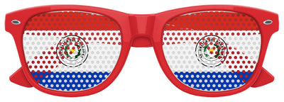Funglasses Paraguay flag sunglasses with red, white, and blue colors, perfect for World Cup celebrations and patriotic events.