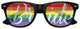 Rainbow Pride Bride wedding party sunglasses by Funglasses, black frame with colorful rainbow pride design for celebration.