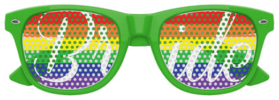 Rainbow Pride Bride wedding party sunglasses by Funglasses with vibrant rainbow-colored lenses and clear frame.