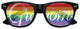 Funglasses Rainbow Pride Groom wedding party sunglasses with black frames and rainbow-colored lenses for celebration.