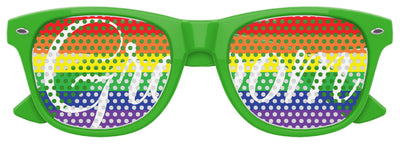 Rainbow Pride Groom sunglasses by Funglasses featuring colorful, reflective lenses and a stylish frame for wedding party wear.