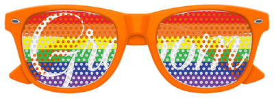 Rainbow Pride Groom wedding sunglasses by Funglasses with colorful, reflective lenses and a stylish frame for wedding parties.