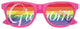 Rainbow Pride Groom sunglasses by Funglasses with pink tinted lenses and colorful rainbow design for wedding or party wear.